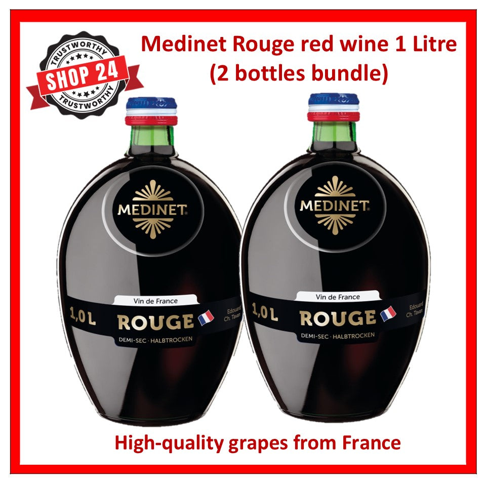 SHOP24 MEDINET ROUGE 1000ml Red Wine(2 Bottles), High quality grapes from France, 12% alcohol
