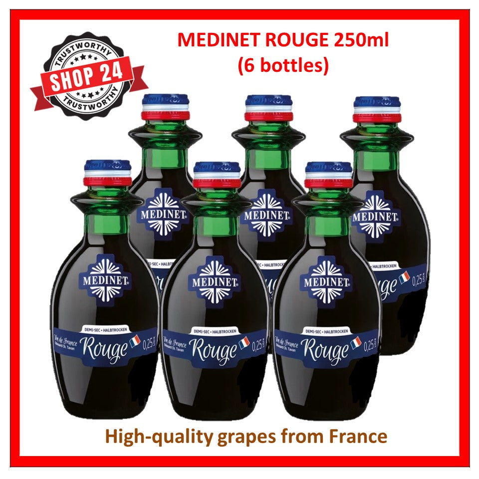 SHOP24 Medinet Rouge 250ml(6 bottles), high-quality grapes from France one of the popular wines in Singapore. Alc 12%