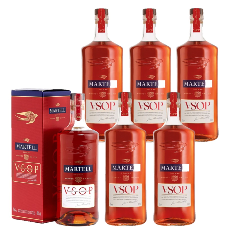 SHOP24 MARTELL VSOP red barrel 700ml (6 bottles) with gift box Cognac France Luscious fruit notes with hints of wood & soft spices 100% Authentic