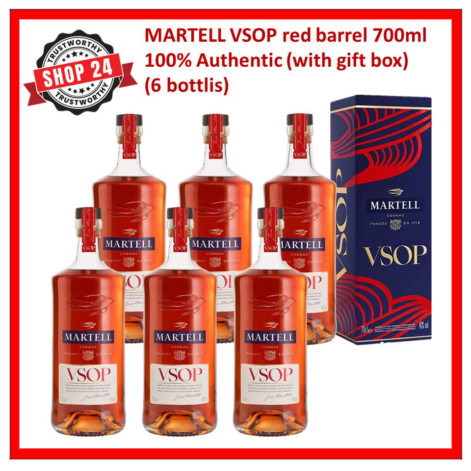 SHOP24 MARTELL VSOP red barrel 700ml (6 bottles) with gift box Cognac France Luscious fruit notes with hints of wood & soft spices 100% Authentic