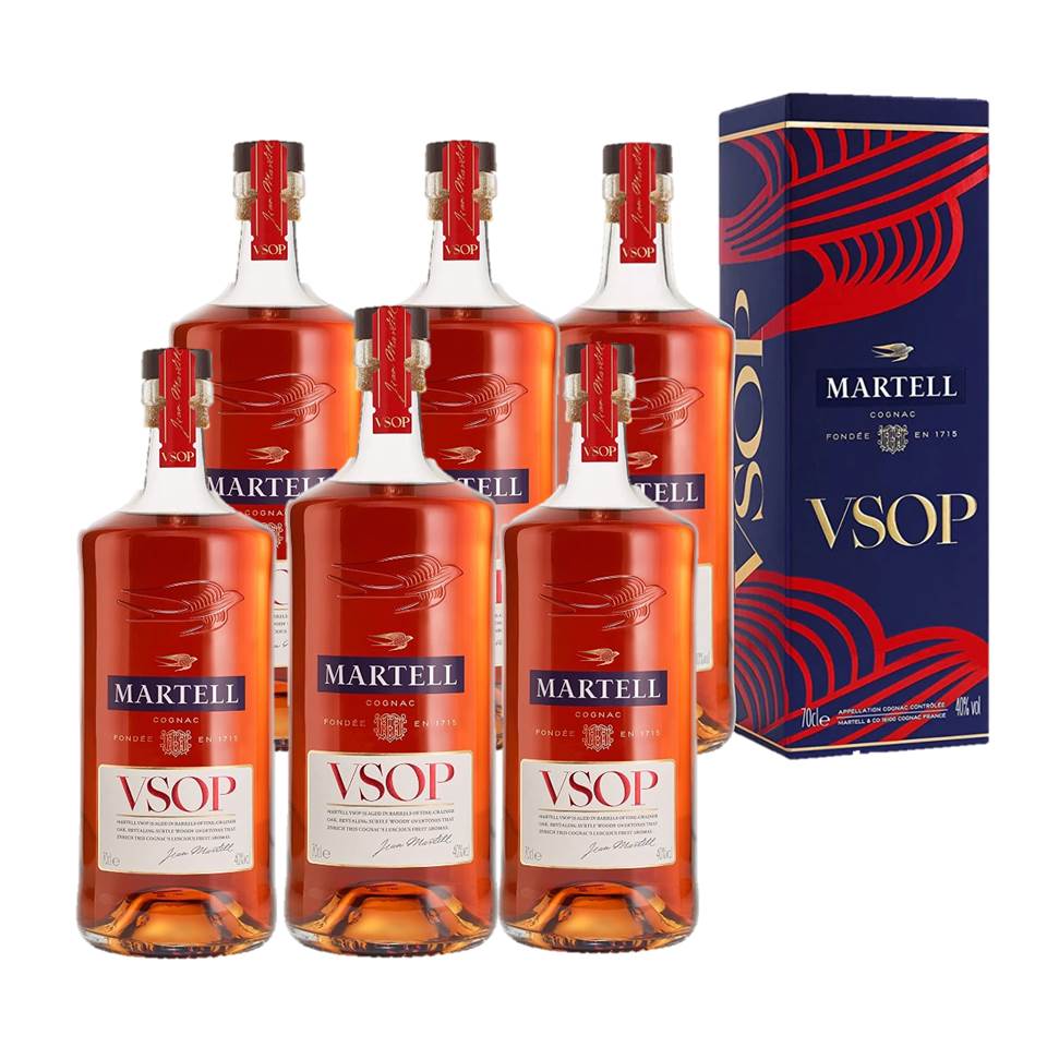 SHOP24 MARTELL VSOP red barrel 700ml (6 bottles) with gift box Cognac France Luscious fruit notes with hints of wood & soft spices 100% Authentic