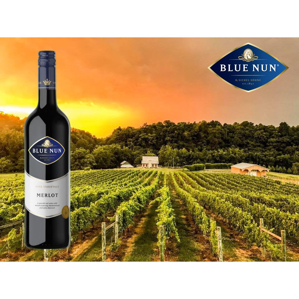 SHOP24 BLUE NUN MERLOT and Riesling quality red and white wine from Germany 750ml (3 bottles each) for gathering and all occasion celebration