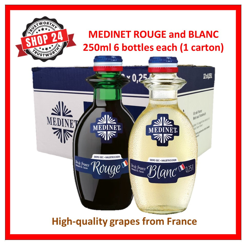 SHOP24 Medinet Rouge and Blanc 250ml(6 bottles), high-quality grapes from France one of the popular wines in Singapore.
