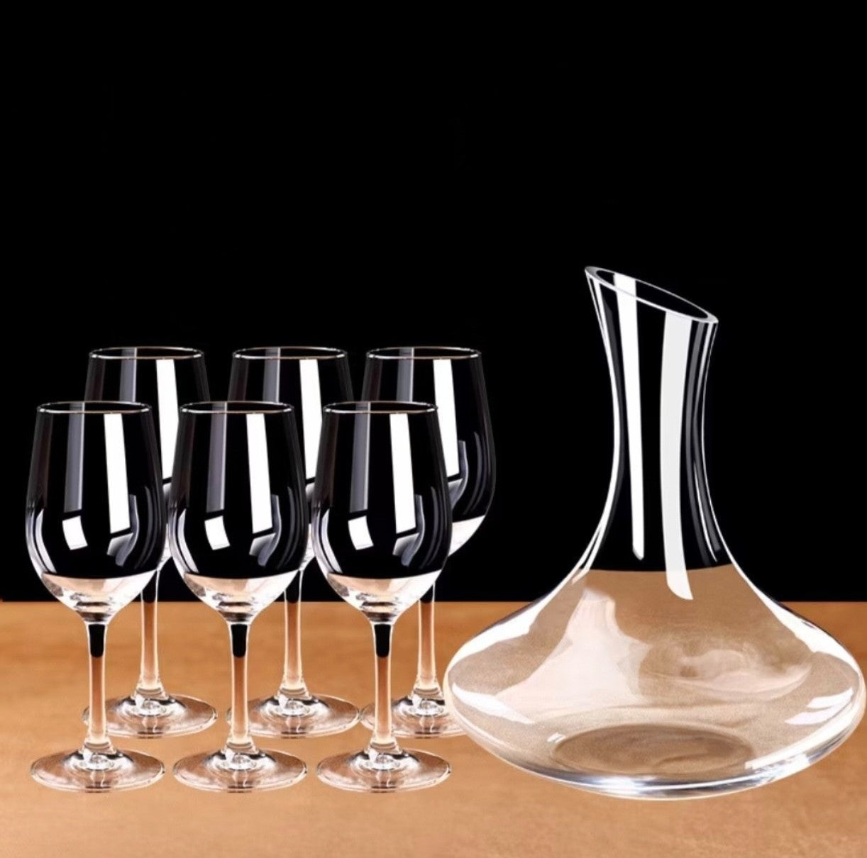 SHOP24 Crystal glass wine decanter red wine pourer container lead-free crystal glass material personality wake-up wine jug 1500ml with 6 pieces 350ml wine glasses