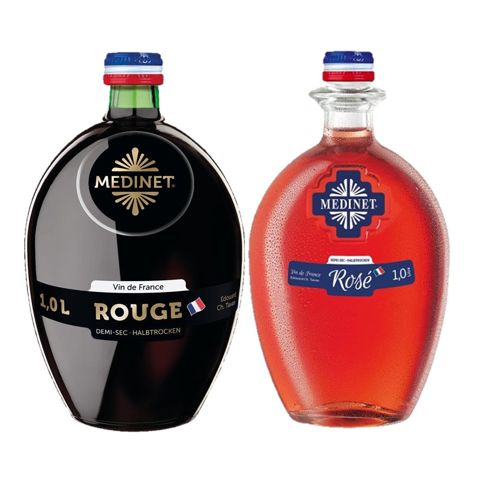SHOP24 MEDINET ROUGE and ROSE 1000ml Red and White Wine(1 bottle each), High quality grapes from France