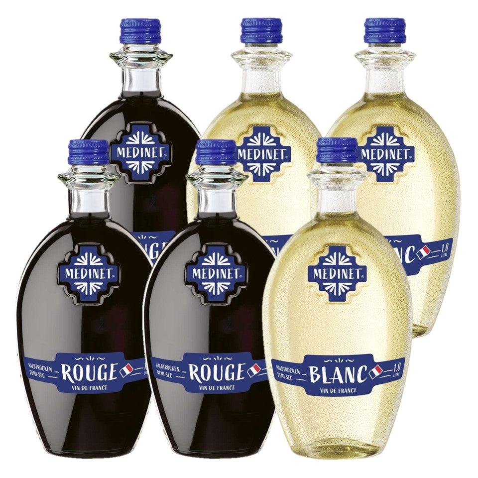 SHOP24 MEDINET ROUGE & BLANC 1000ml Red and White Wine Carton Sale(3 bottles each), High quality grapes from France
