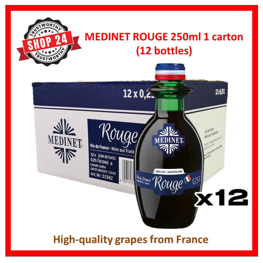 SHOP24 Medinet Rouge 250ml(12 bottles), high-quality grapes from France one of the popular wines in Singapore. Alc 12%