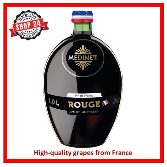 SHOP24 MEDINET ROUGE 1000ml Red Wine, High quality grapes from France, 12% alcohol