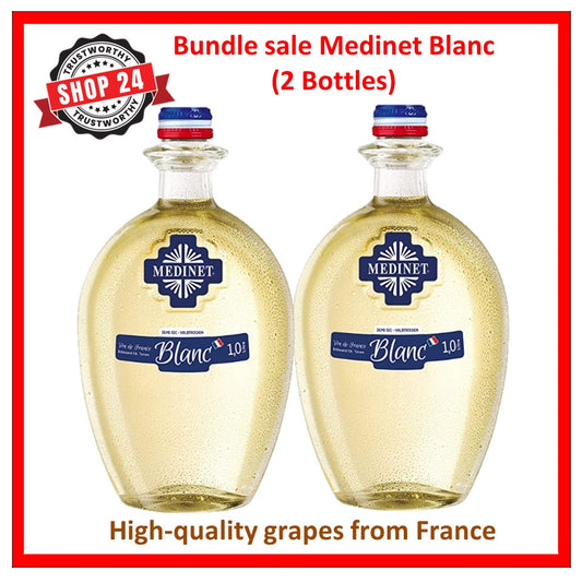 SHOP24 MEDINET BLANC 1000ml Wine(2 bottles), High quality grapes from France, 11% alcohol