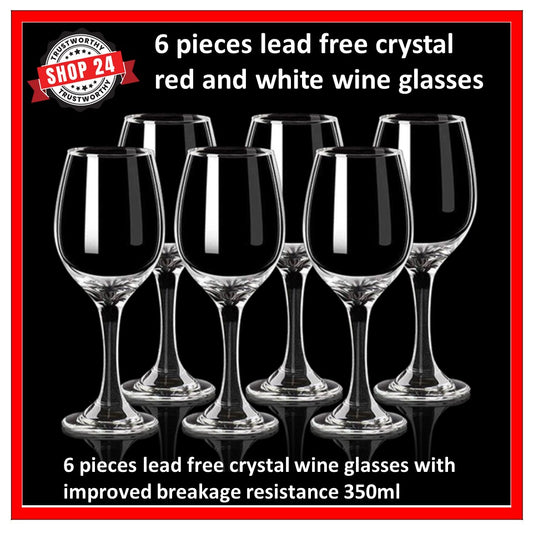 SHOP24 BAO XING high grade 6 pieces lead free crystal red and white wine glasses improved breakage resistance 350ml