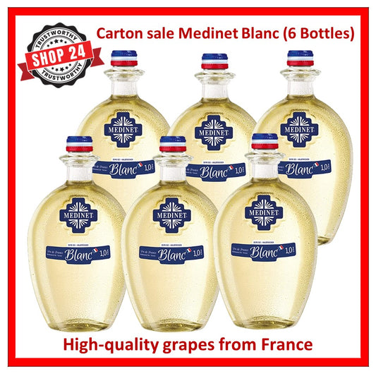 SHOP24 MEDINET BLANC 1000ml Wine Carton Sale(6 Bottles), High quality grapes from France, 11% alcohol