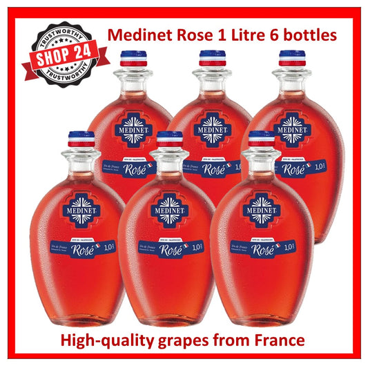 SHOP24 MEDINET ROSE 1000ml White Wine Carton Sale(6 Bottles), High quality grapes from France, 11.5% alcohol