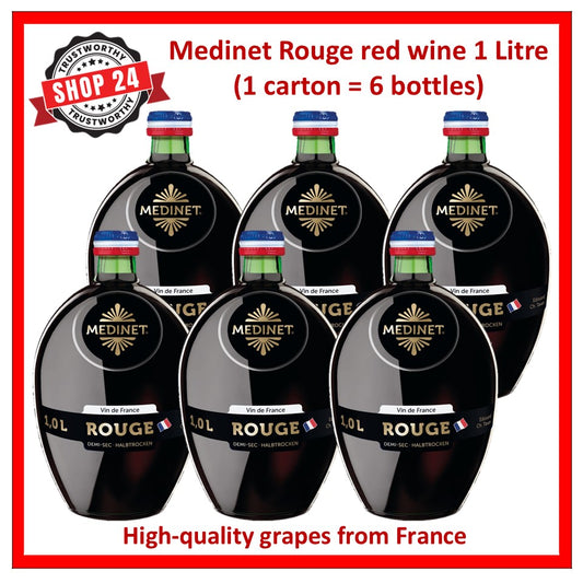 SHOP24 MEDINET ROUGE 1000ml Red Wine Carton Sale(6 Bottles), High quality grapes from France, 12% alcohol