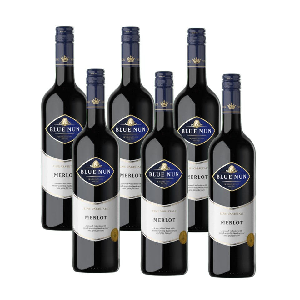 SHOP24 BLUE NUN MERLOT( 6 bottles) quality red wine from Germany 750ml 13% Alc for gathering and all occasion celebration