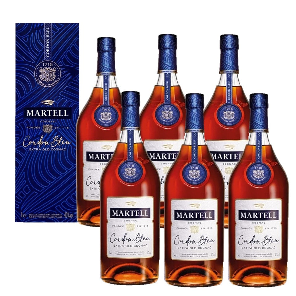 SHOP24 Martell Cordon Bleu Cognac 1L (6 Bottles) - Exceptionally Rounded, Mellow Sensation with Gift Box 100% Authentic