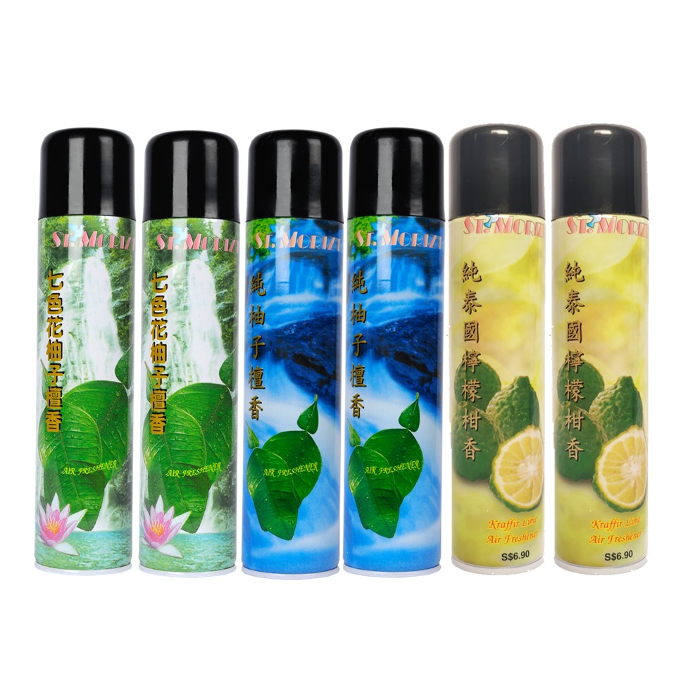 ST.MORITZ Seven Flowers x 2 + Pomelo Leaf & Sandalwood x 2 + Kaffir Lime x 2 Air Freshener 300ml (6 bottles set) shop24.sg