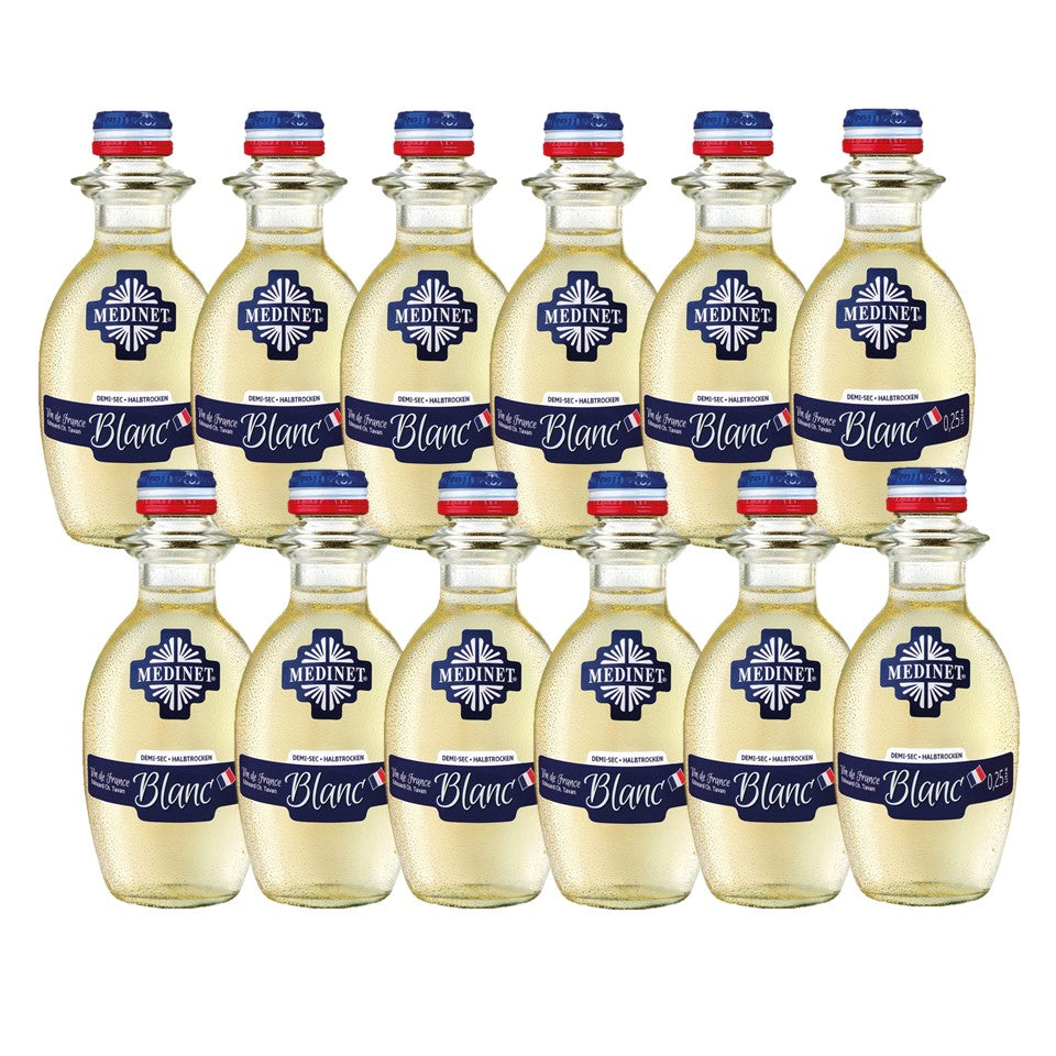 SHOP24 Medinet Blanc 250ml (12 bottles), high-quality grapes from France one of the popular wines in Singapore. Alc 10.5%