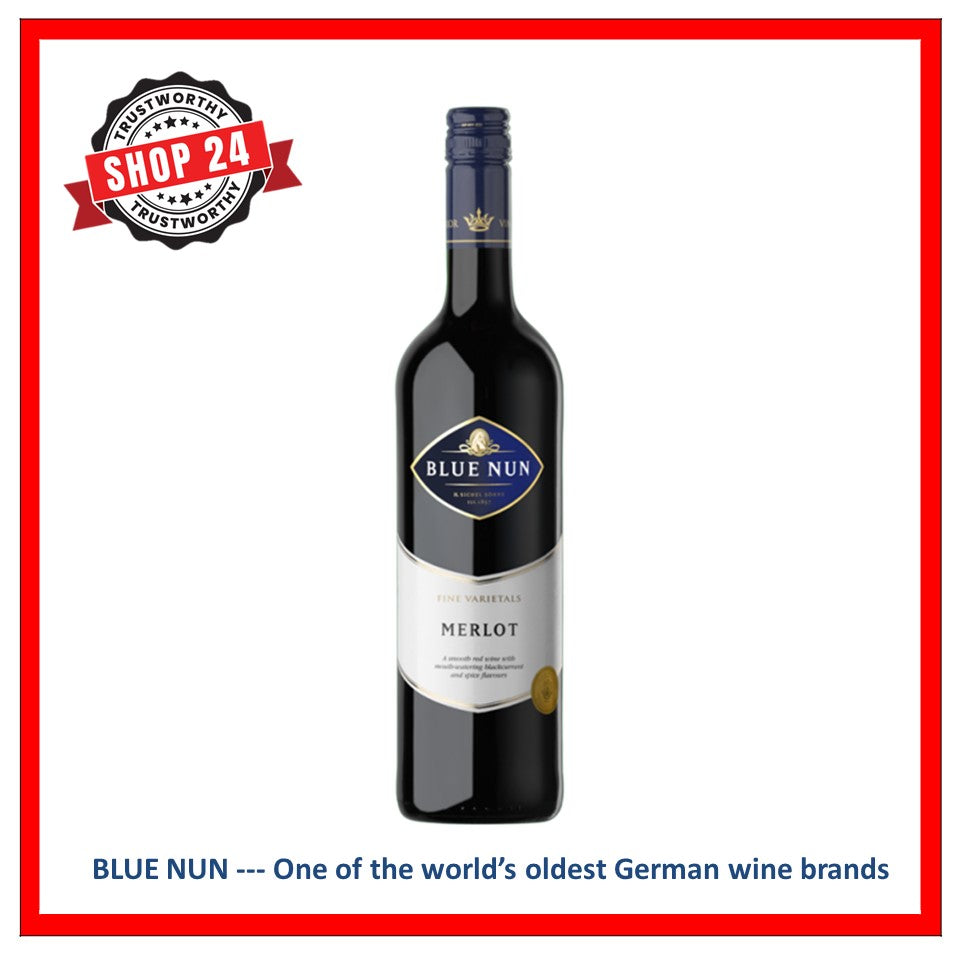 SHOP24 BLUE NUN MERLOT quality red wine from Germany 750ml 13% Alc for gathering and all occasion celebration