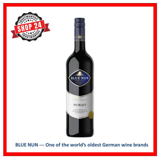 SHOP24 BLUE NUN MERLOT quality red wine from Germany 750ml 13% Alc for gathering and all occasion celebration