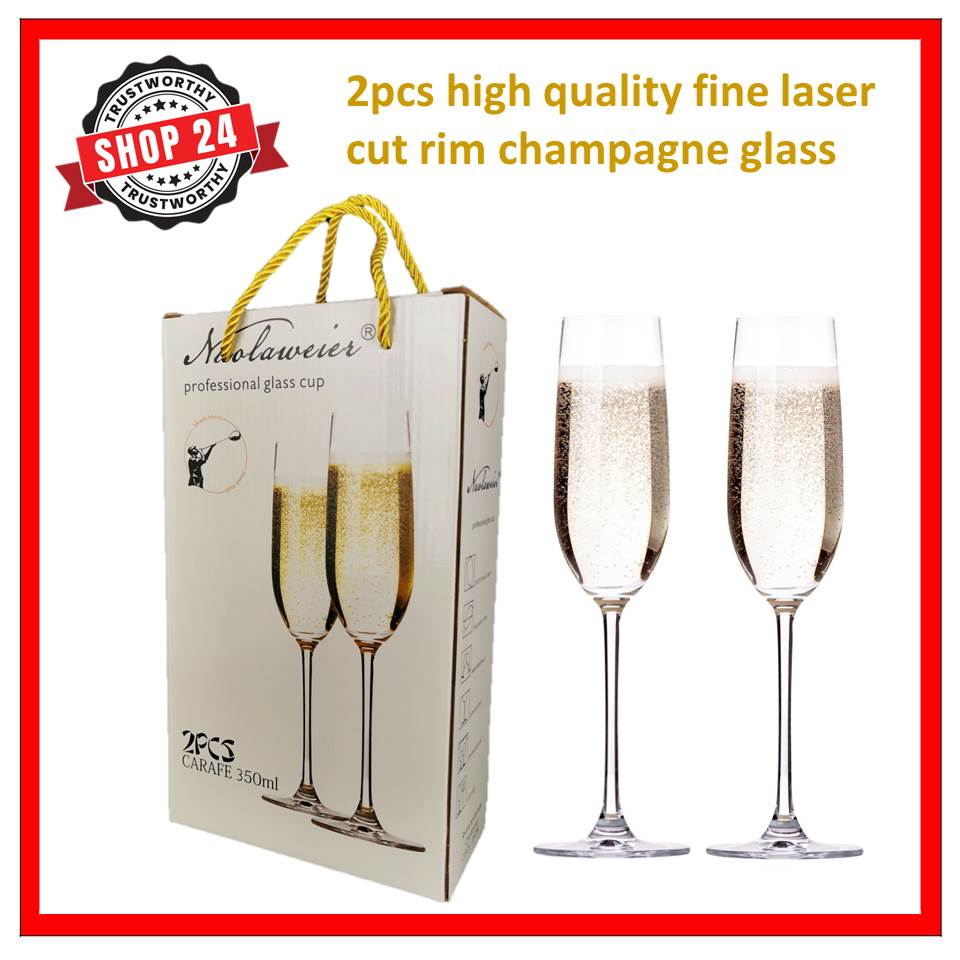SHOP24 Nuolaweier professional high quality fine laser cut rim champagne glass 2pcs carafe 350ml Best choice for gathering and party