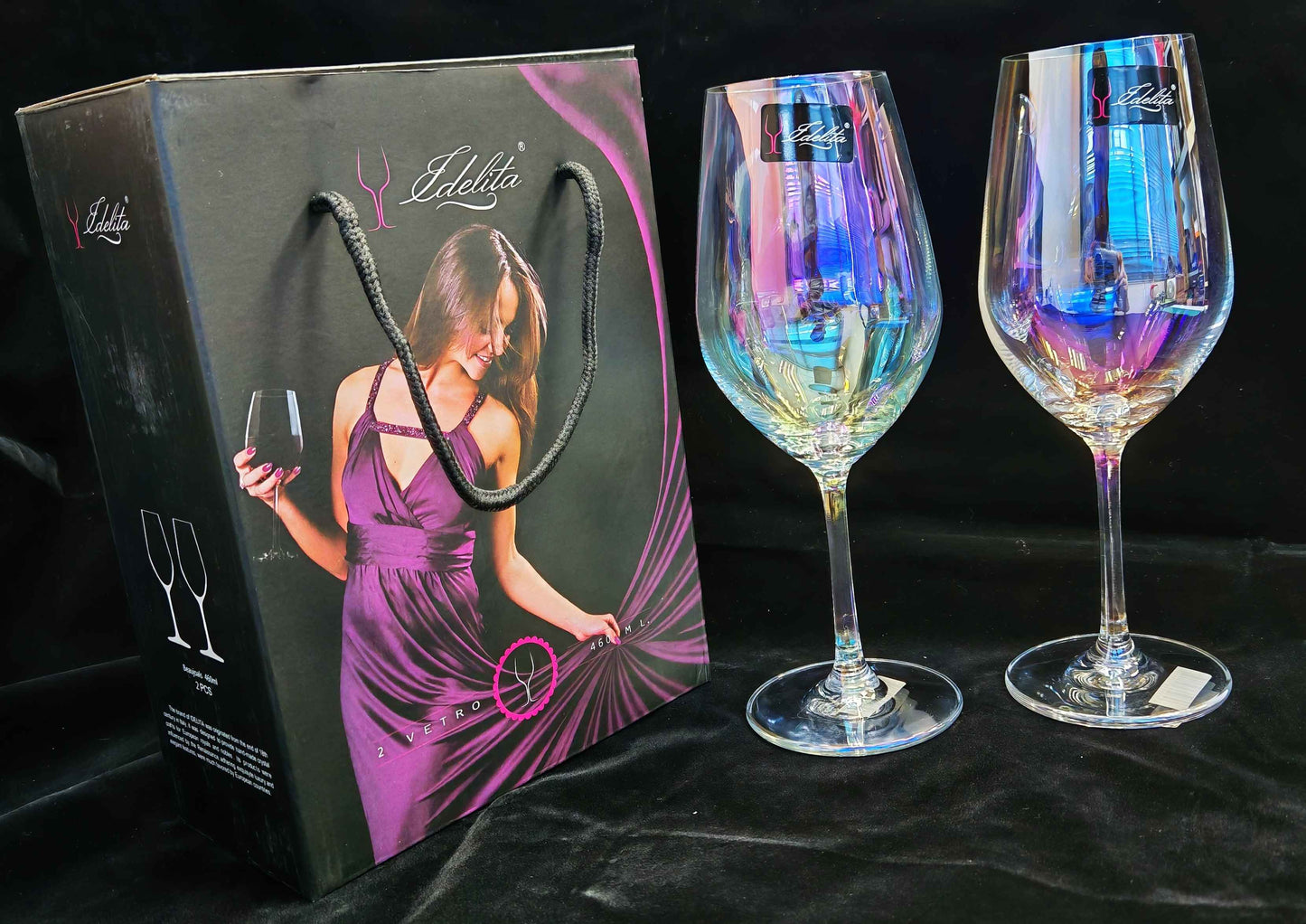Shop24 IDELITA hand-made crystal rainbow wine glass 460ml (2pcs)