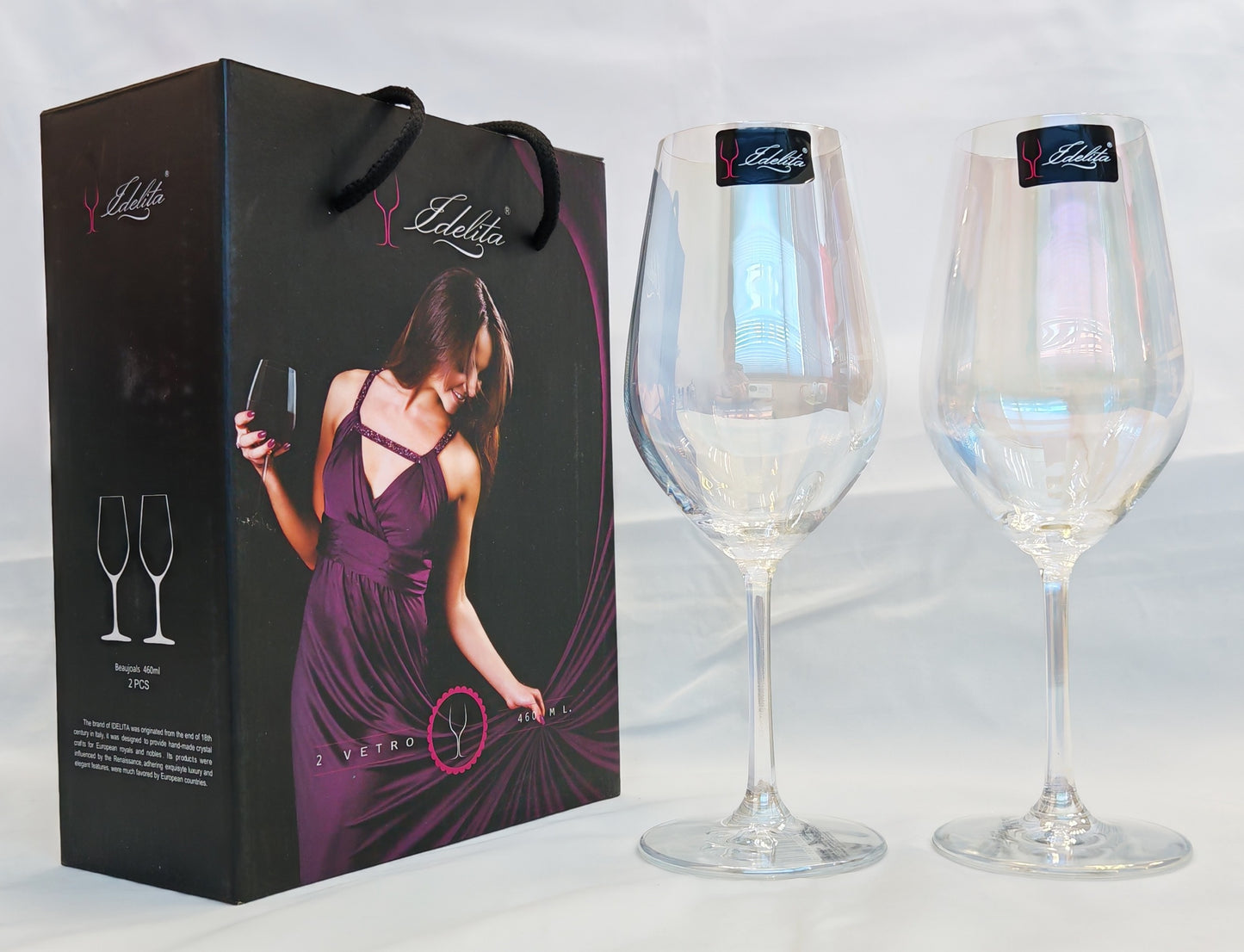 Shop24 IDELITA hand-made crystal rainbow wine glass 460ml (2pcs)