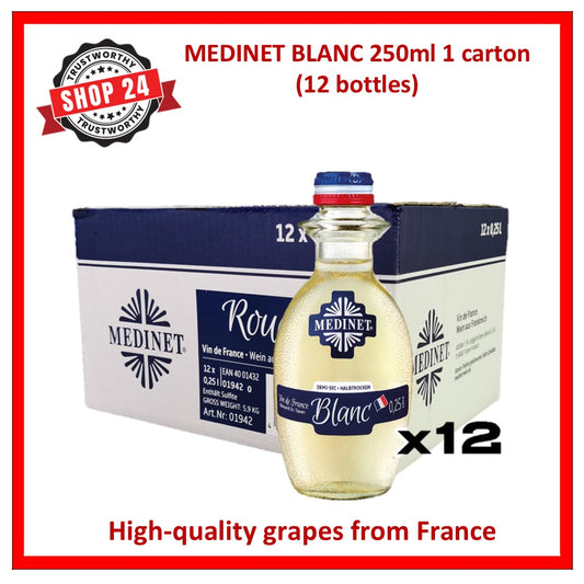 SHOP24 Medinet Blanc 250ml (12 bottles), high-quality grapes from France one of the popular wines in Singapore. Alc 10.5%