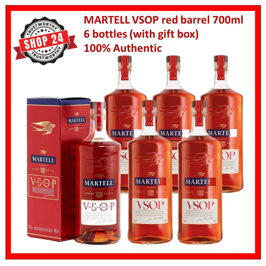 SHOP24 MARTELL VSOP red barrel 700ml (6 bottles) with gift box Cognac France Luscious fruit notes with hints of wood & soft spices 100% Authentic