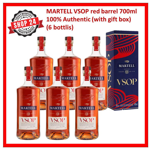 SHOP24 MARTELL VSOP red barrel 700ml (6 bottles) with gift box Cognac France Luscious fruit notes with hints of wood & soft spices 100% Authentic