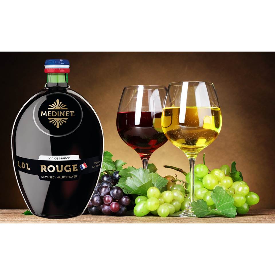 SHOP24 MEDINET ROUGE 1000ml Red Wine Carton Sale(6 Bottles), High quality grapes from France, 12% alcohol
