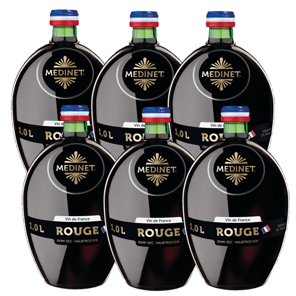 SHOP24 MEDINET ROUGE 1000ml Red Wine Carton Sale(6 Bottles), High quality grapes from France, 12% alcohol