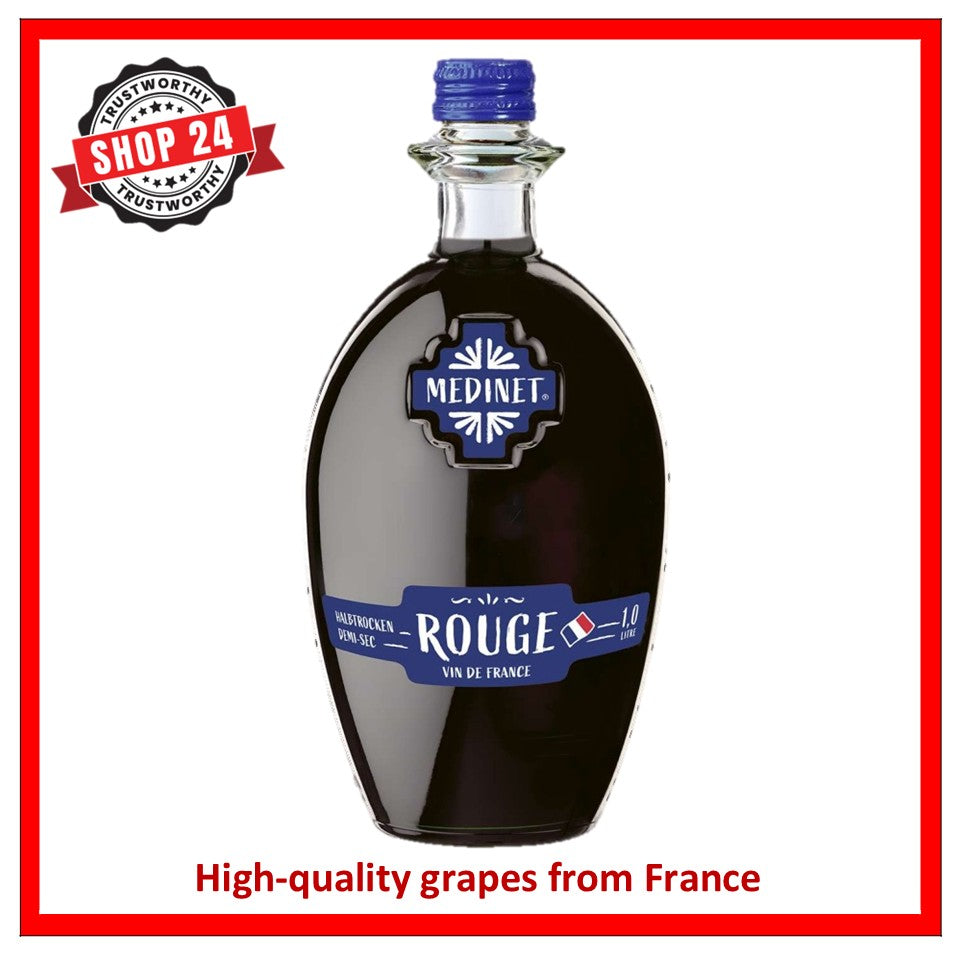 SHOP24 MEDINET ROUGE 1000ml Red Wine, High quality grapes from France, 12% alcohol