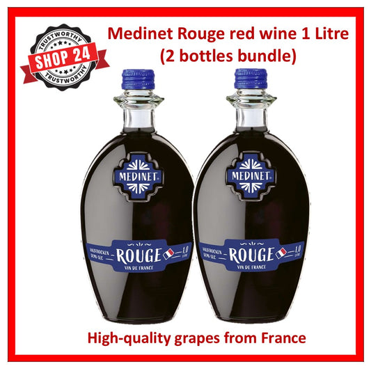 SHOP24 MEDINET ROUGE 1000ml Red Wine(2 Bottles), High quality grapes from France, 12% alcohol
