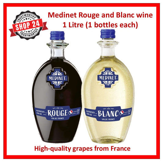 SHOP24 MEDINET ROUGE & BLANCE 1000ml Red and White Wine (1 bottle each), High quality grapes from France