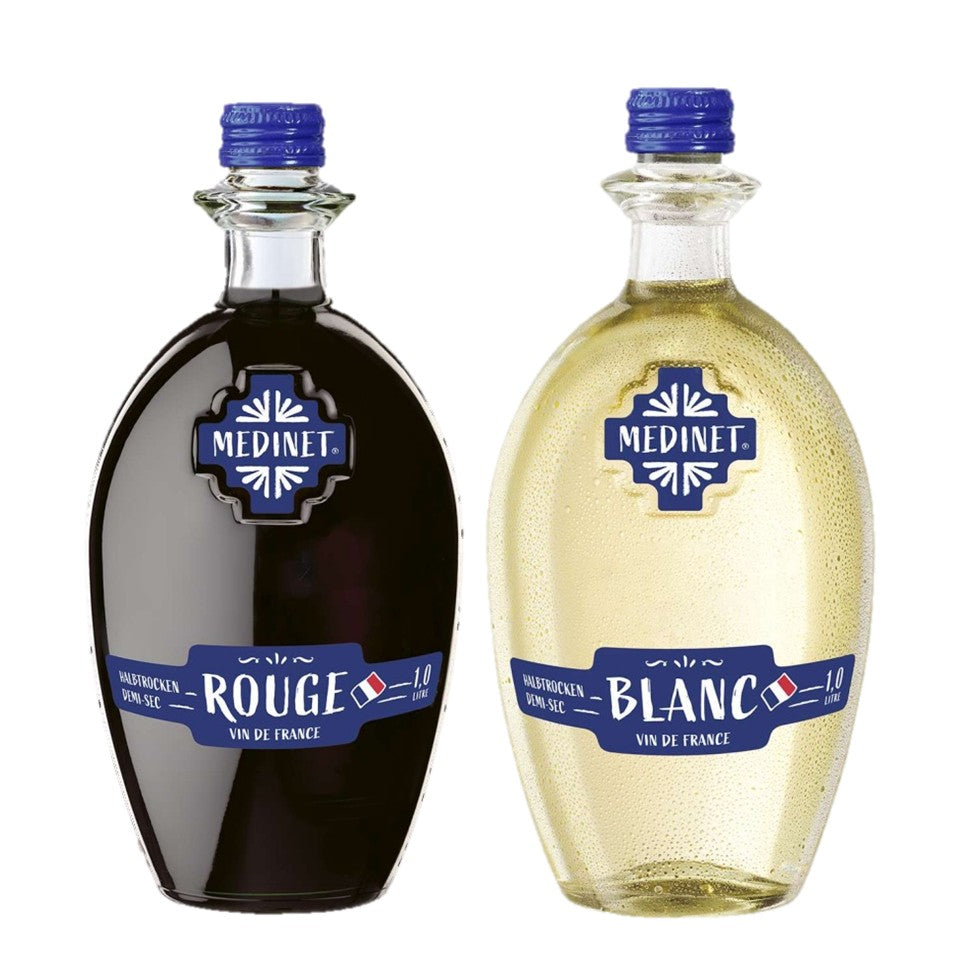 SHOP24 MEDINET ROUGE & BLANCE 1000ml Red and White Wine (1 bottle each), High quality grapes from France