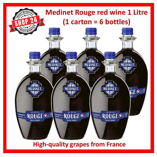 SHOP24 MEDINET ROUGE 1000ml Red Wine Carton Sale(6 Bottles), High quality grapes from France, 12% alcohol