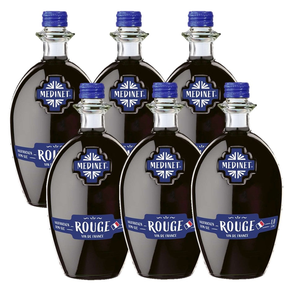 SHOP24 MEDINET ROUGE 1000ml Red Wine Carton Sale(6 Bottles), High quality grapes from France, 12% alcohol