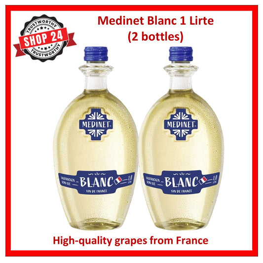 SHOP24 MEDINET BLANC 1000ml Wine(2 bottles), High quality grapes from France, 11% alcohol