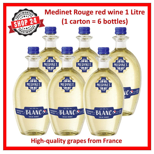 SHOP24 MEDINET BLANC 1000ml Wine Carton Sale(6 Bottles), High quality grapes from France, 11% alcohol
