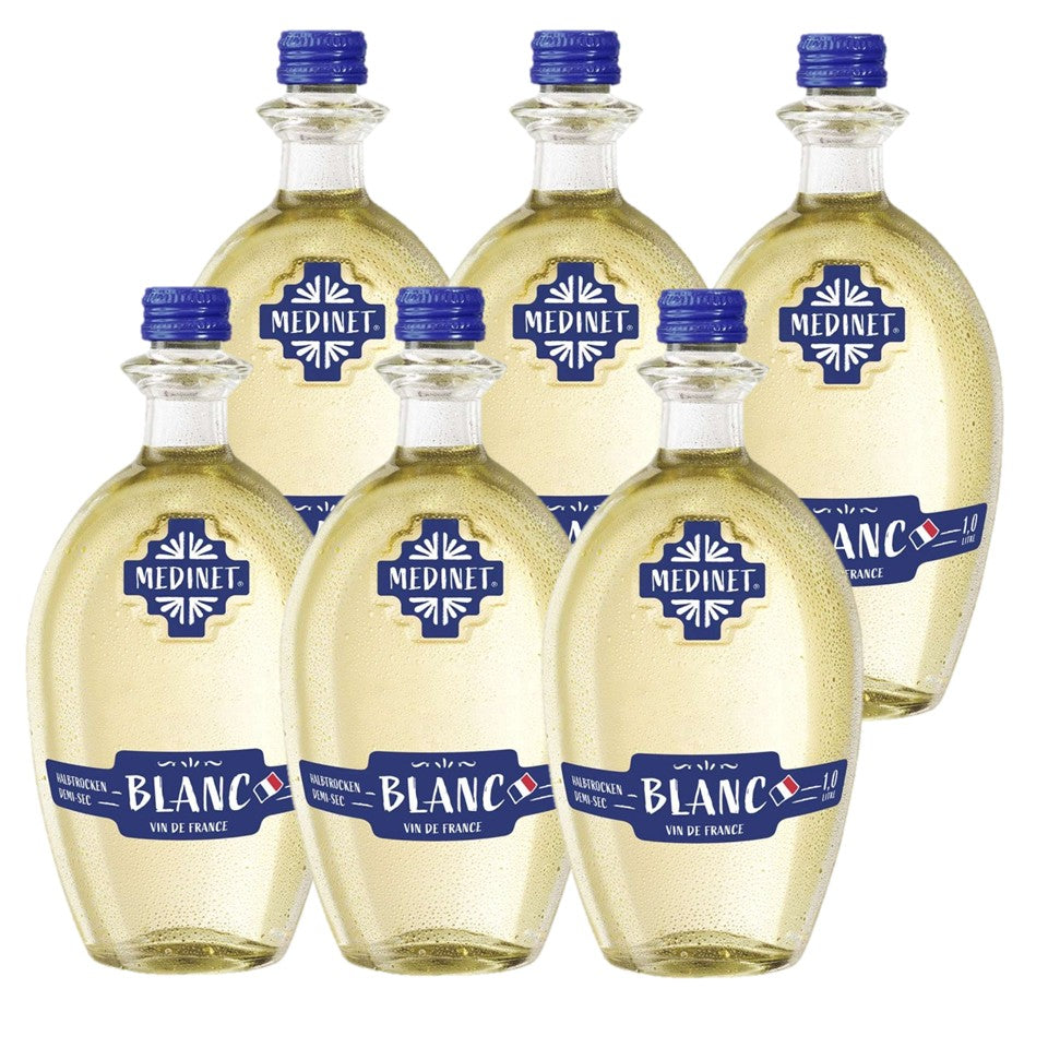 SHOP24 MEDINET BLANC 1000ml Wine Carton Sale(6 Bottles), High quality grapes from France, 11% alcohol