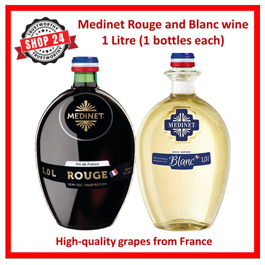 SHOP24 MEDINET ROUGE & BLANCE 1000ml Red and White Wine (1 bottle each), High quality grapes from France