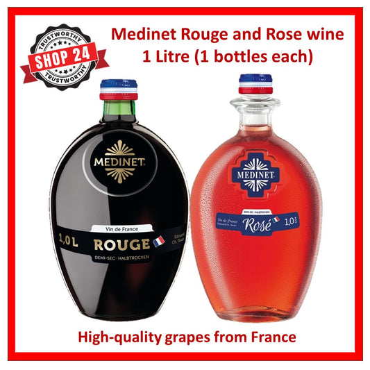 SHOP24 MEDINET ROUGE and ROSE 1000ml Red and White Wine(1 bottle each), High quality grapes from France