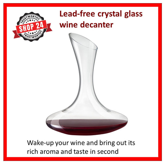 SHOP24 Crystal glass wine decanter red wine pourer container lead-free crystal glass material personality wake-up wine jug best wine decanter for gathering and all celebration occasion 1600ml